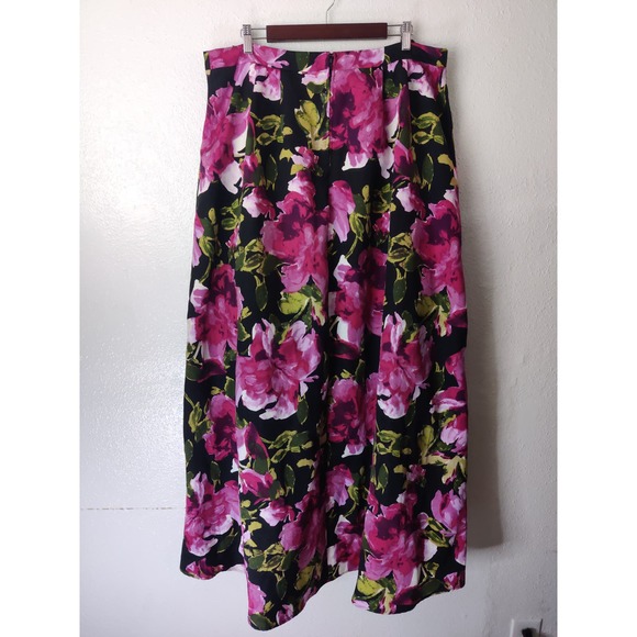Jodi Kristopher Black Pink Floral Print High-Lo Hem Floor Length Formal Skirt 18 - Picture 4 of 7